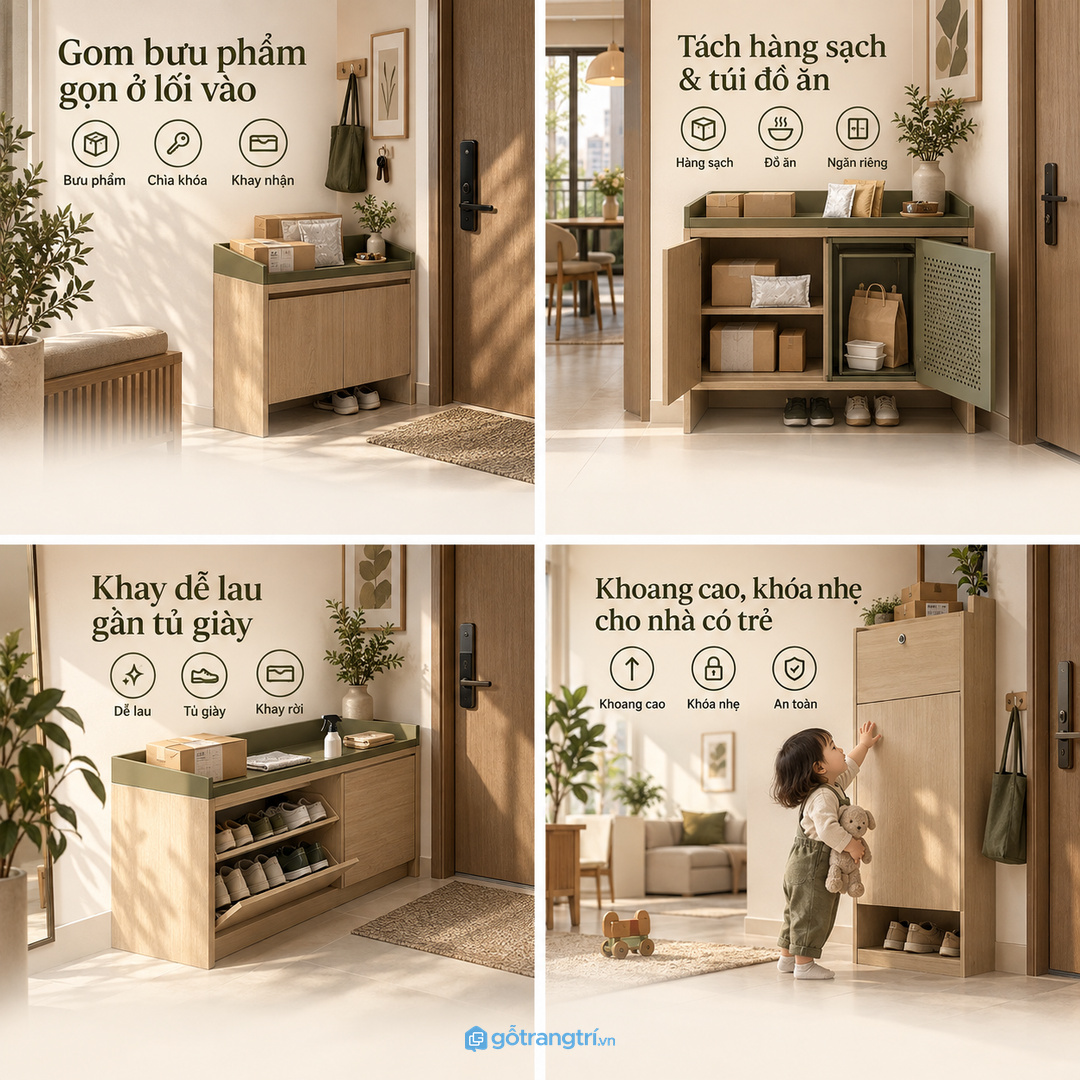 Khay nhận hàng cần tách đồ sạch với túi giao đồ ăn hoặc đồ ẩm