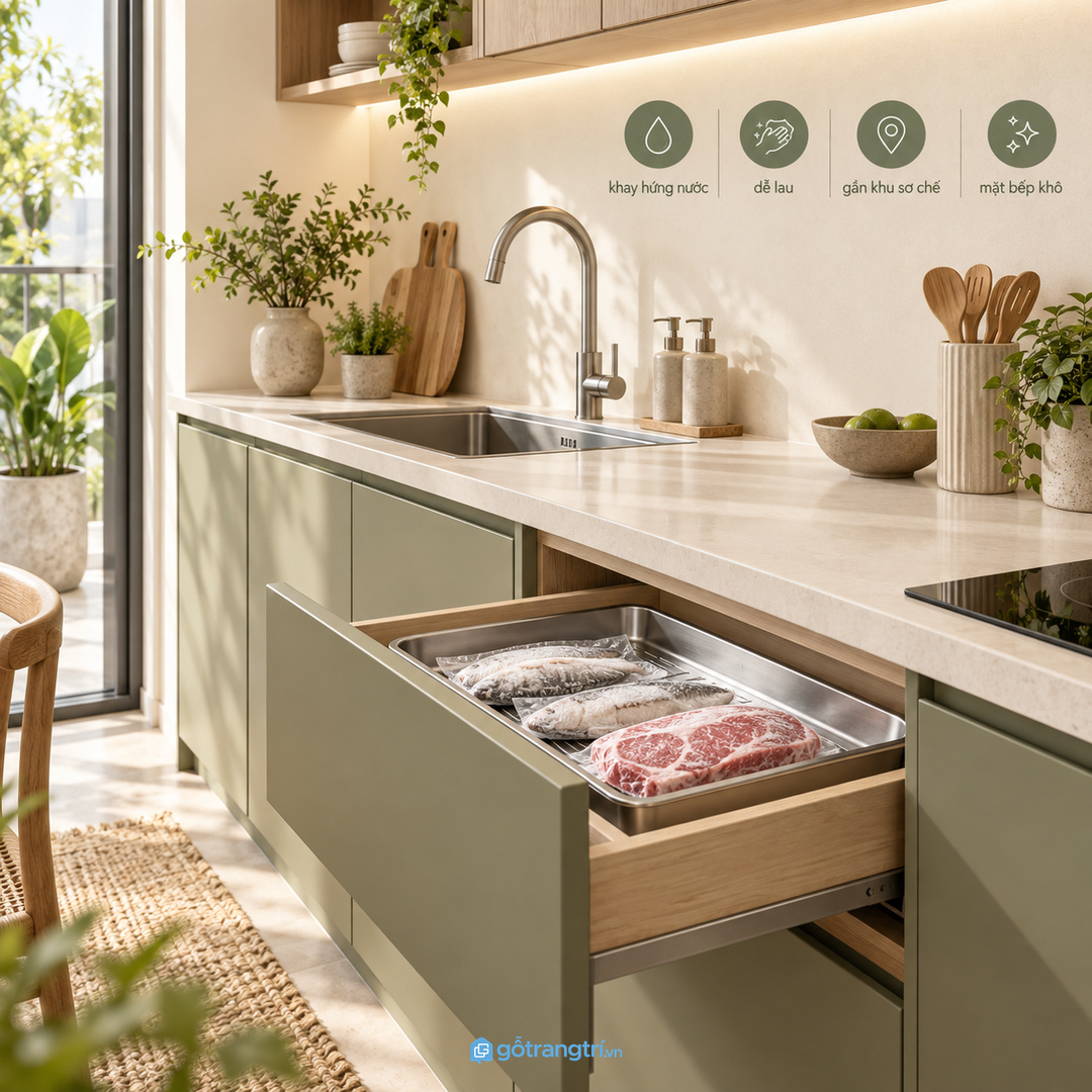 Khu rã đông nên tách khỏi bát đĩa sạch, gia vị và đồ khô