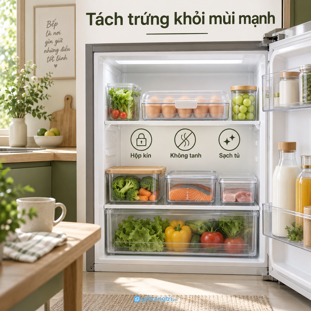 Tách trứng khỏi mùi mạnh giúp tủ lạnh sạch và dễ chịu hơn