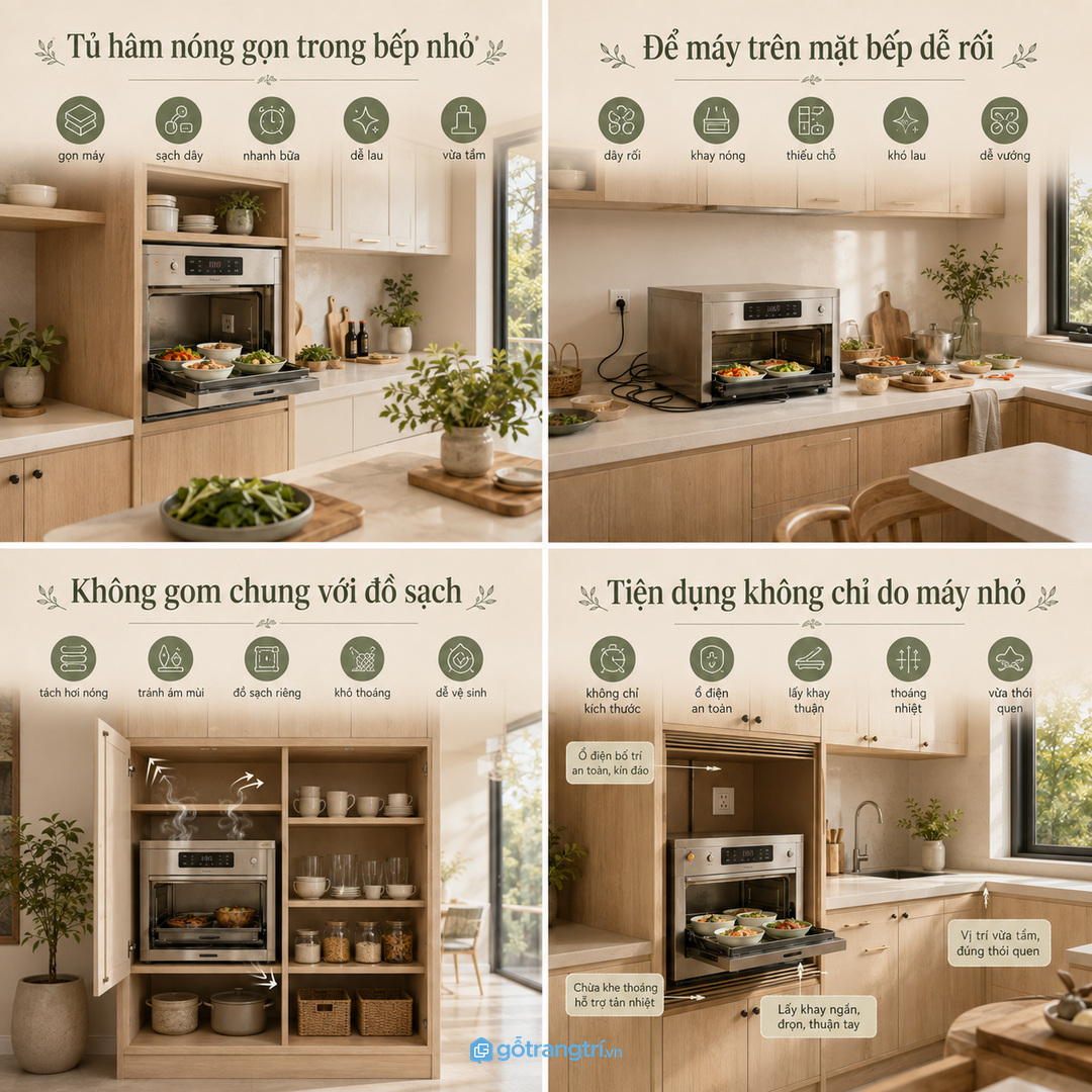 Thiết bị nóng nên tách khỏi đồ khô, ly cốc và nhóm thực phẩm sạch