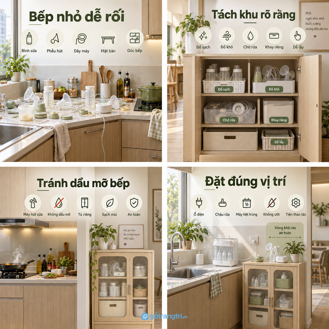 Đồ sạch, đồ khô và đồ chờ rửa cần được tách khoang rõ ràng