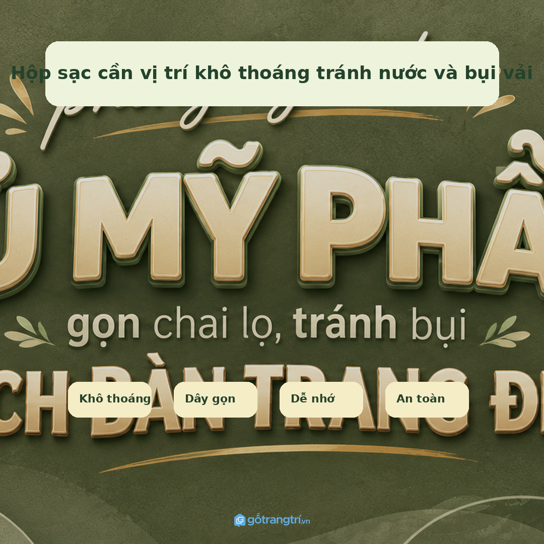 Hộp sạc cần vị trí khô thoáng tránh nước và bụi vải