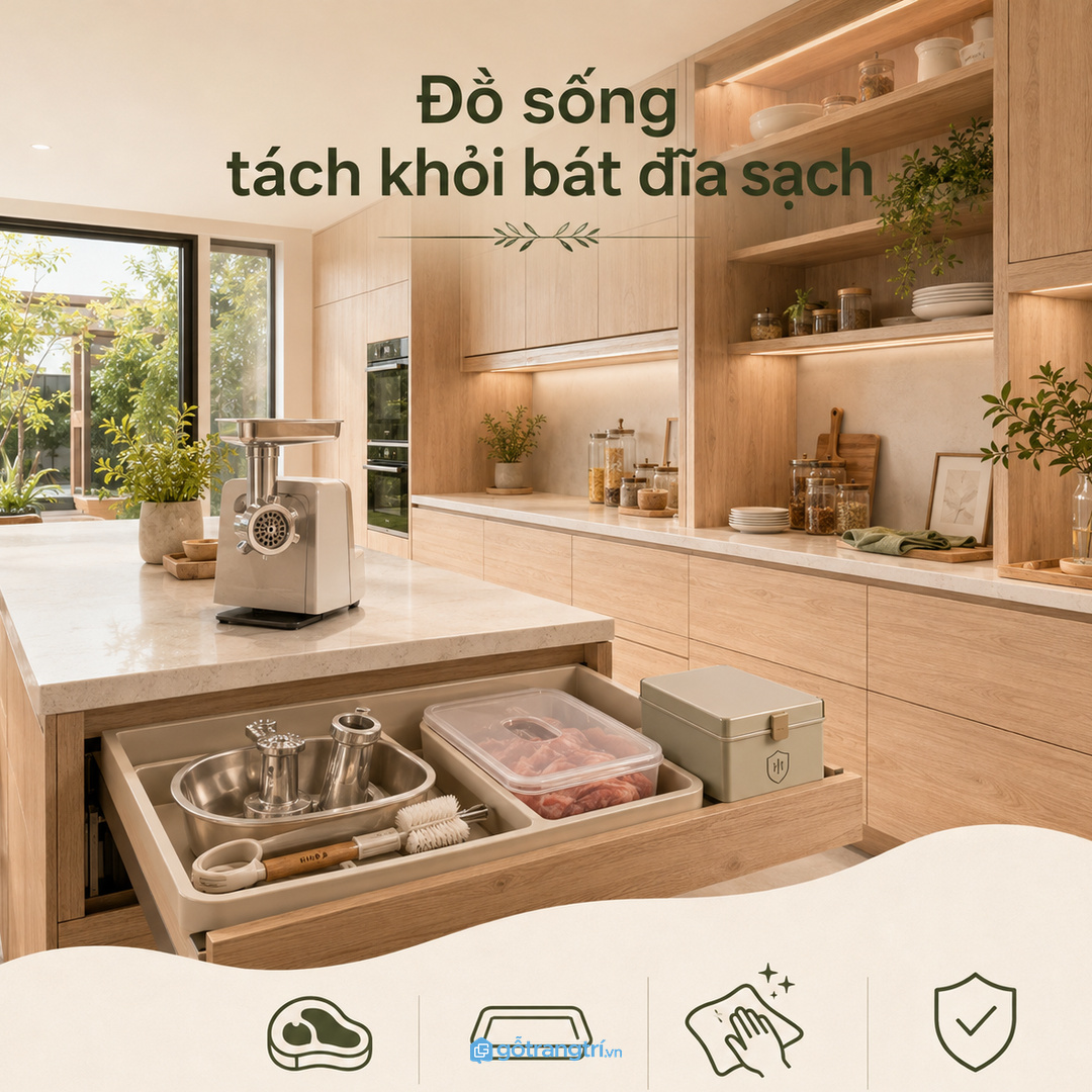 Đồ sống cần tách khỏi bát đĩa sạch và đồ khô