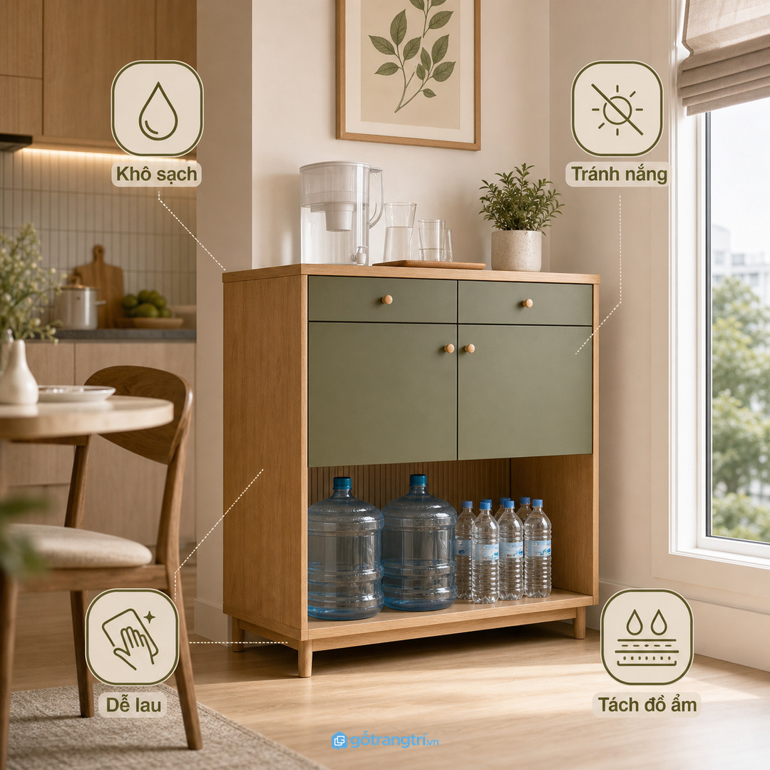 Nước uống dự phòng cần khô sạch tránh nắng nóng và tách khỏi đồ ẩm
