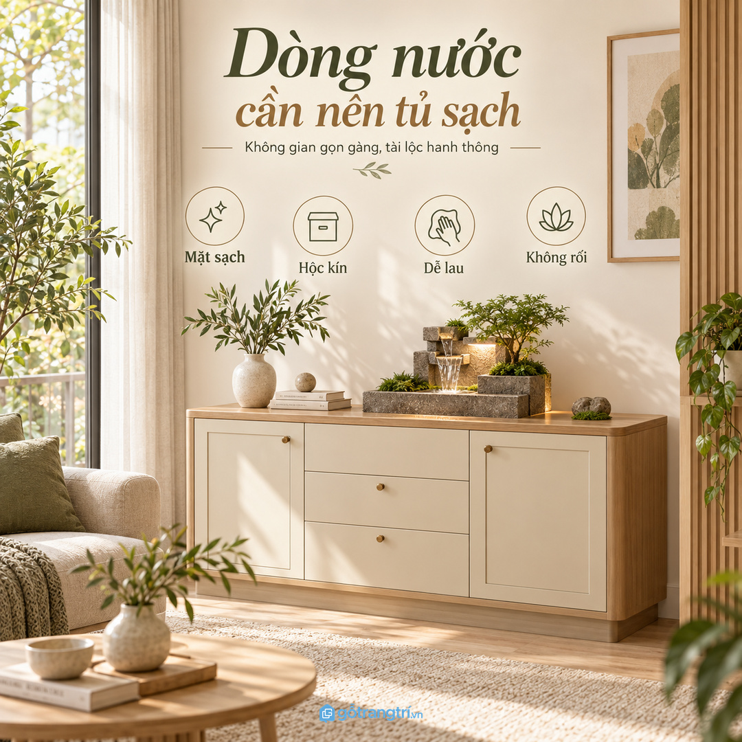 Dòng nước đẹp hơn khi nền tủ sạch và khoang cất đồ rõ ràng