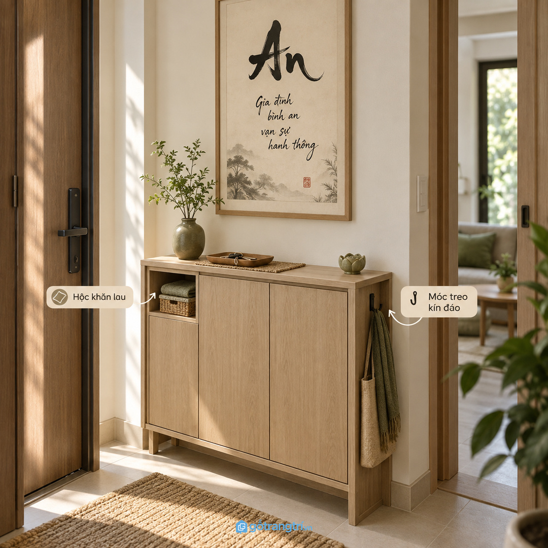 Khoang cất khăn lau móc treo và phụ kiện giúp thay tranh nhẹ hơn