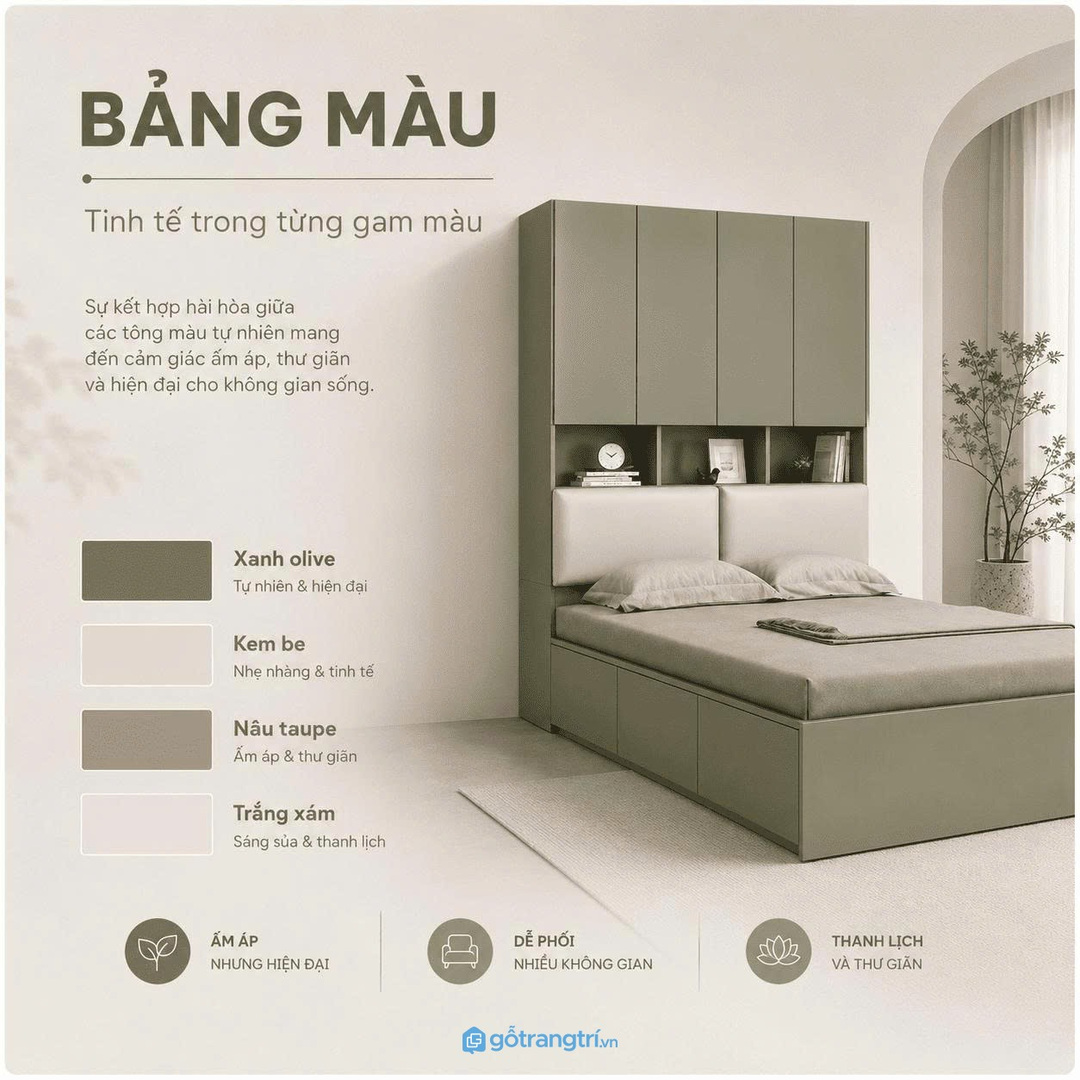 Khoang lưu trữ cạnh giường phù hợp sách điện thoại và đồ dùng hằng ngày