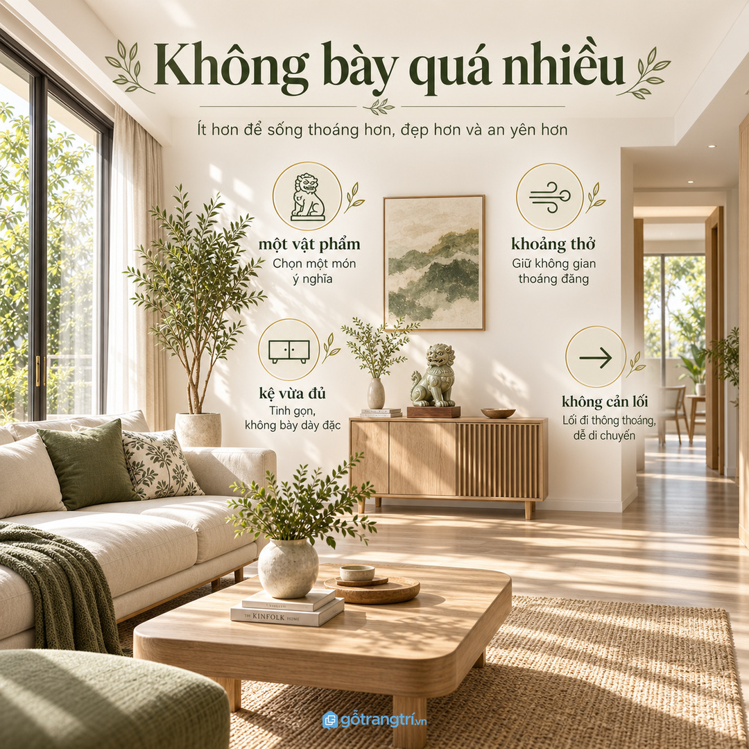 Bày vừa đủ giúp phòng khách nhỏ thoáng hơn và không cản lối đi