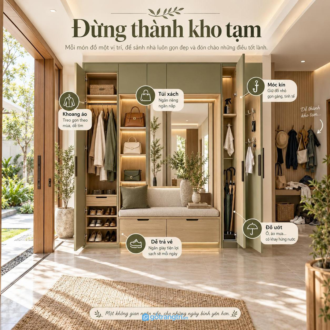 Sảnh đón khách cần mặt tủ sạch mắt, ít chi tiết và đồng bộ với không gian