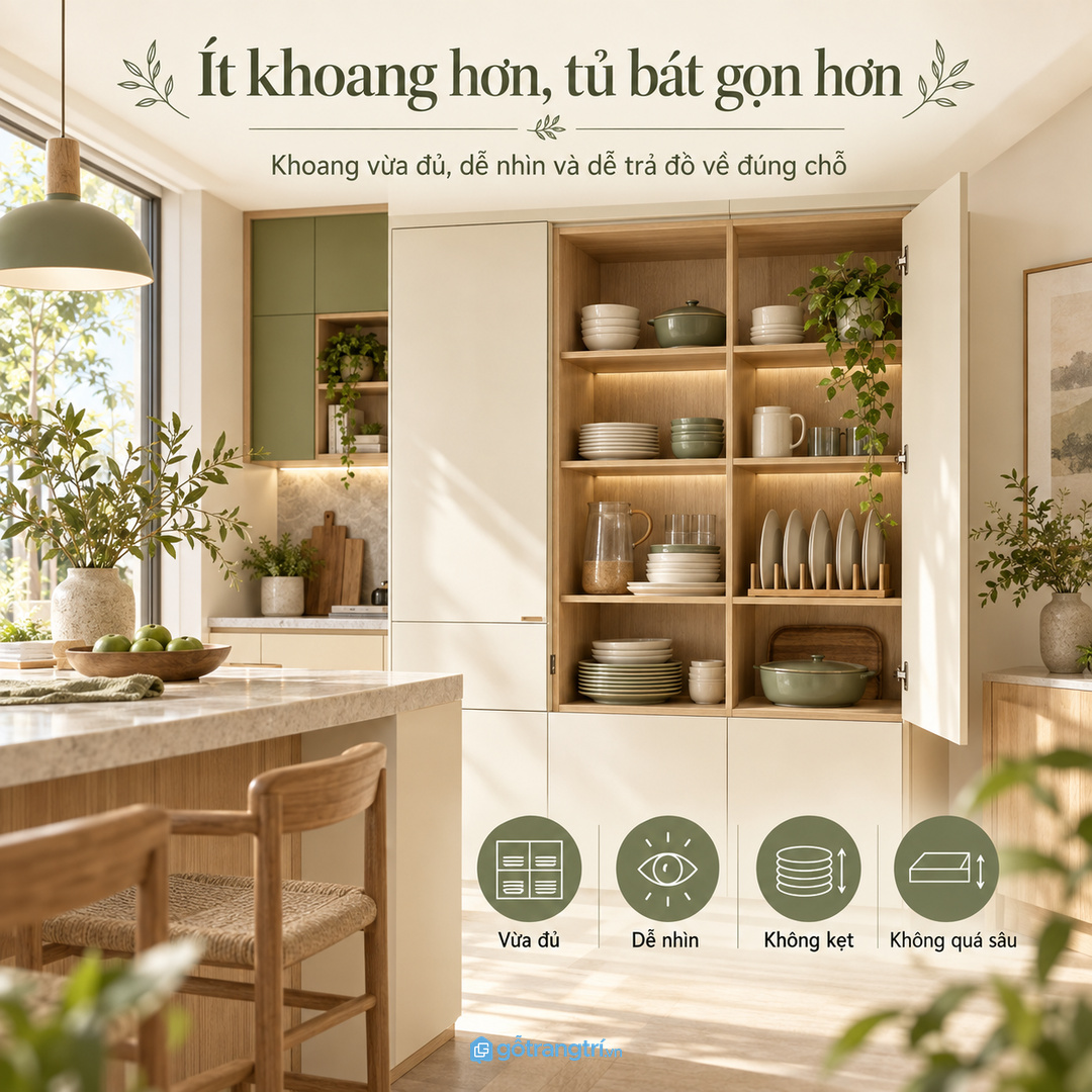 Không phải nhiều khoang là tủ bát sẽ gọn hơn