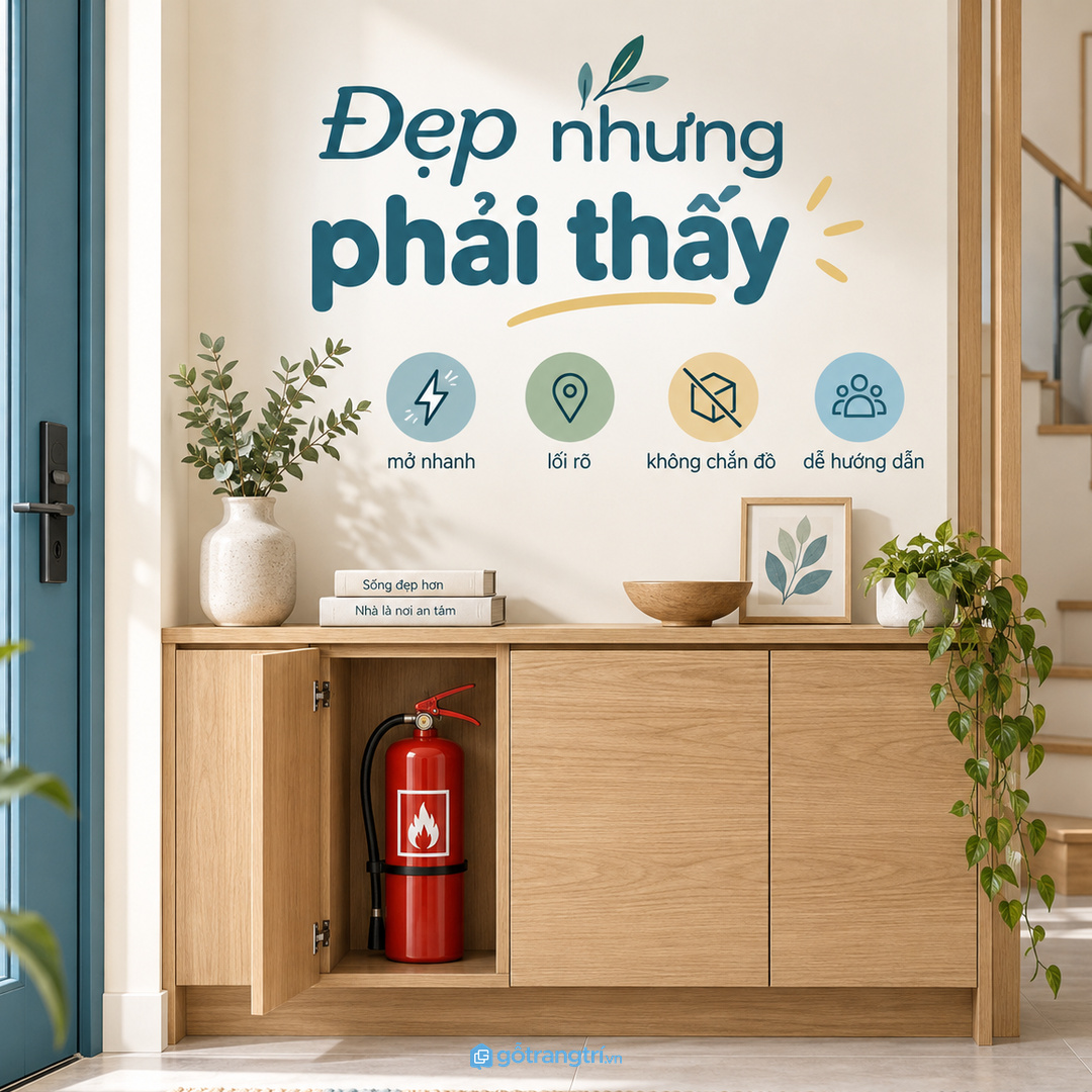 Tủ an toàn không nên giấu bình chữa cháy quá sâu sau đồ trang trí