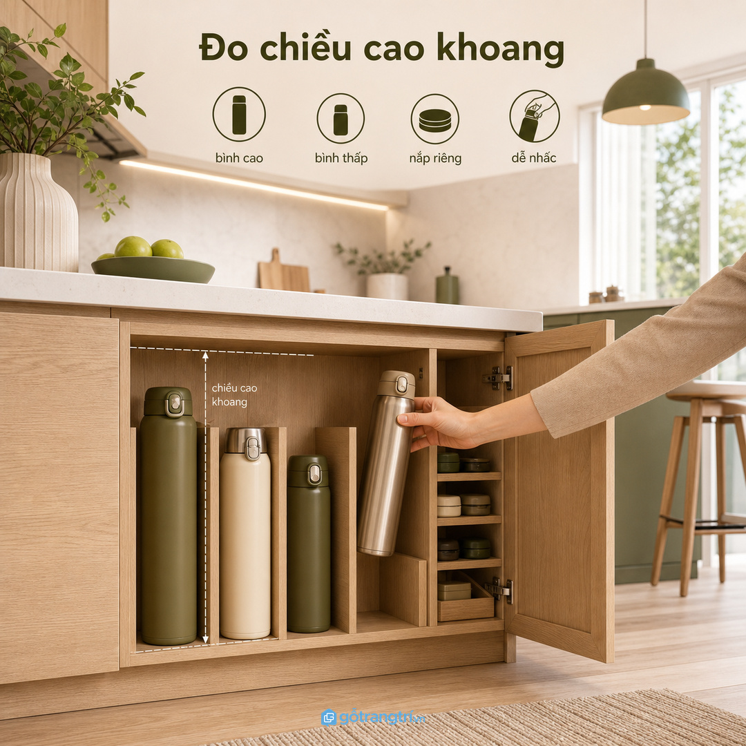 Đo chiều cao khoang để bình cao thấp đứng vững, không phải nằm ngang