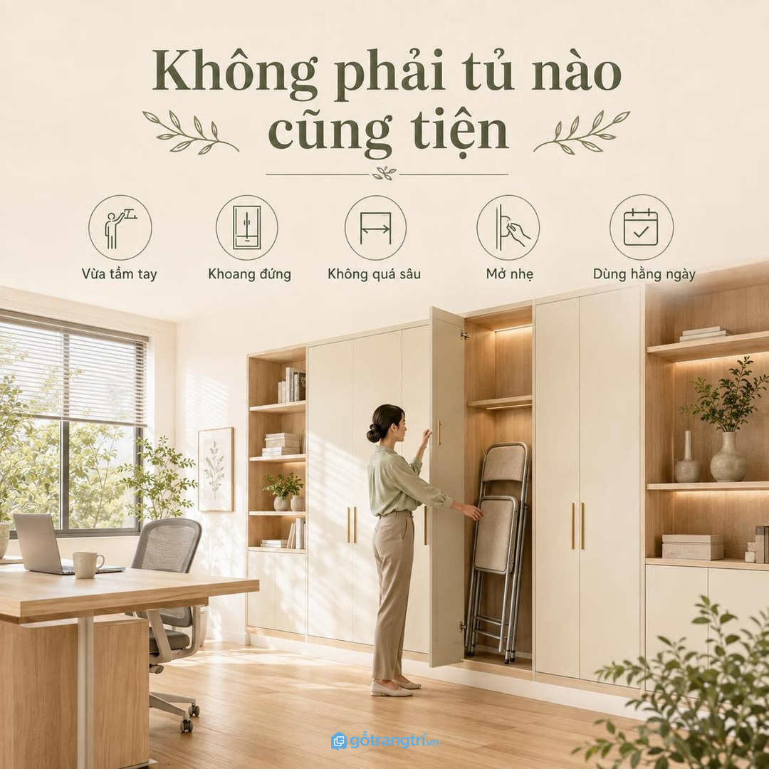 Tủ cất ghế phải vừa tầm để nhân viên lấy ra và trả về dễ dàng