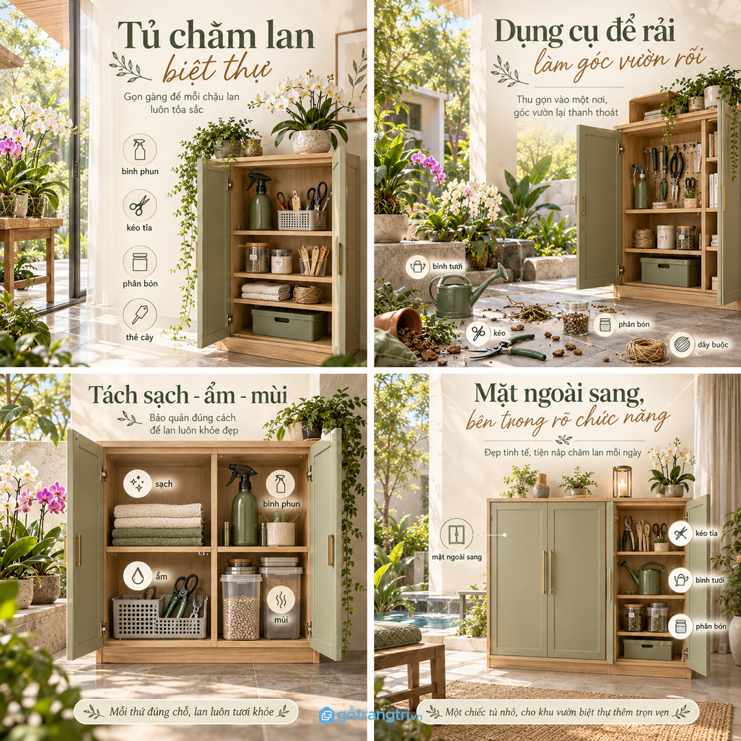 Tủ chăm lan đẹp phải gọn mặt ngoài nhưng rõ chức năng bên trong