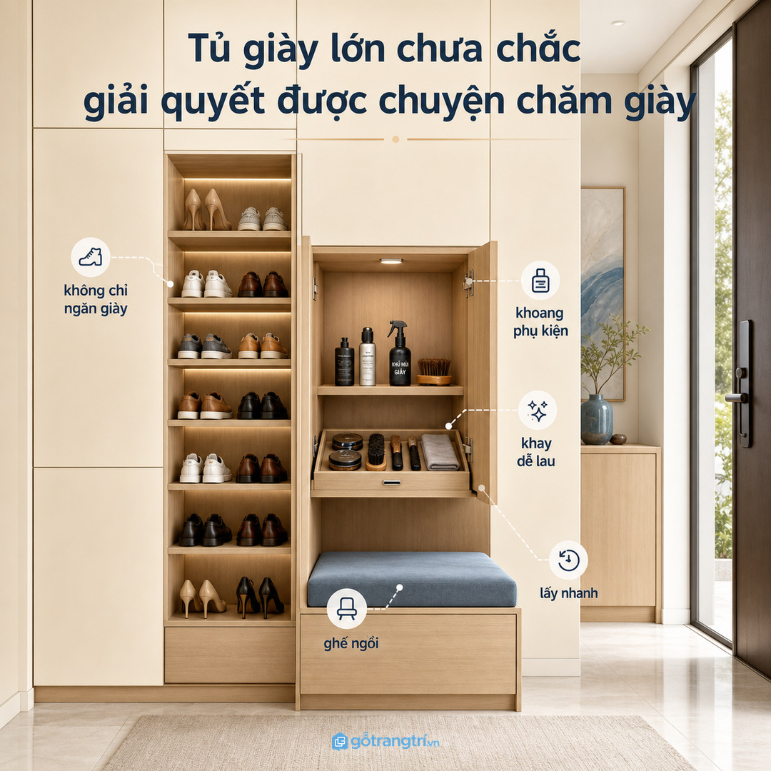 Tủ giày lớn chưa chắc giải quyết được chuyện chăm giày