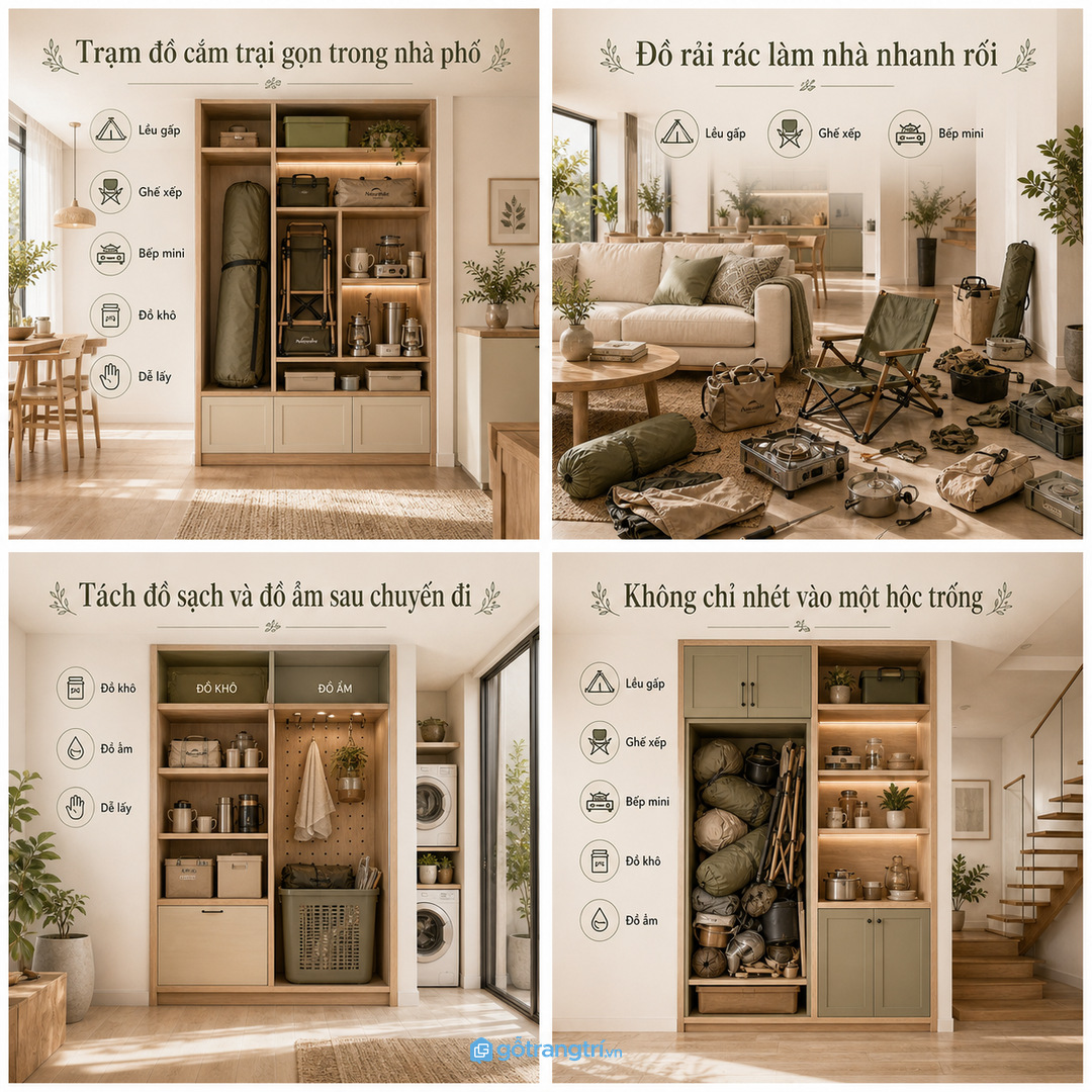Không nên chỉ nhét đồ cắm trại vào một hộc tủ trống