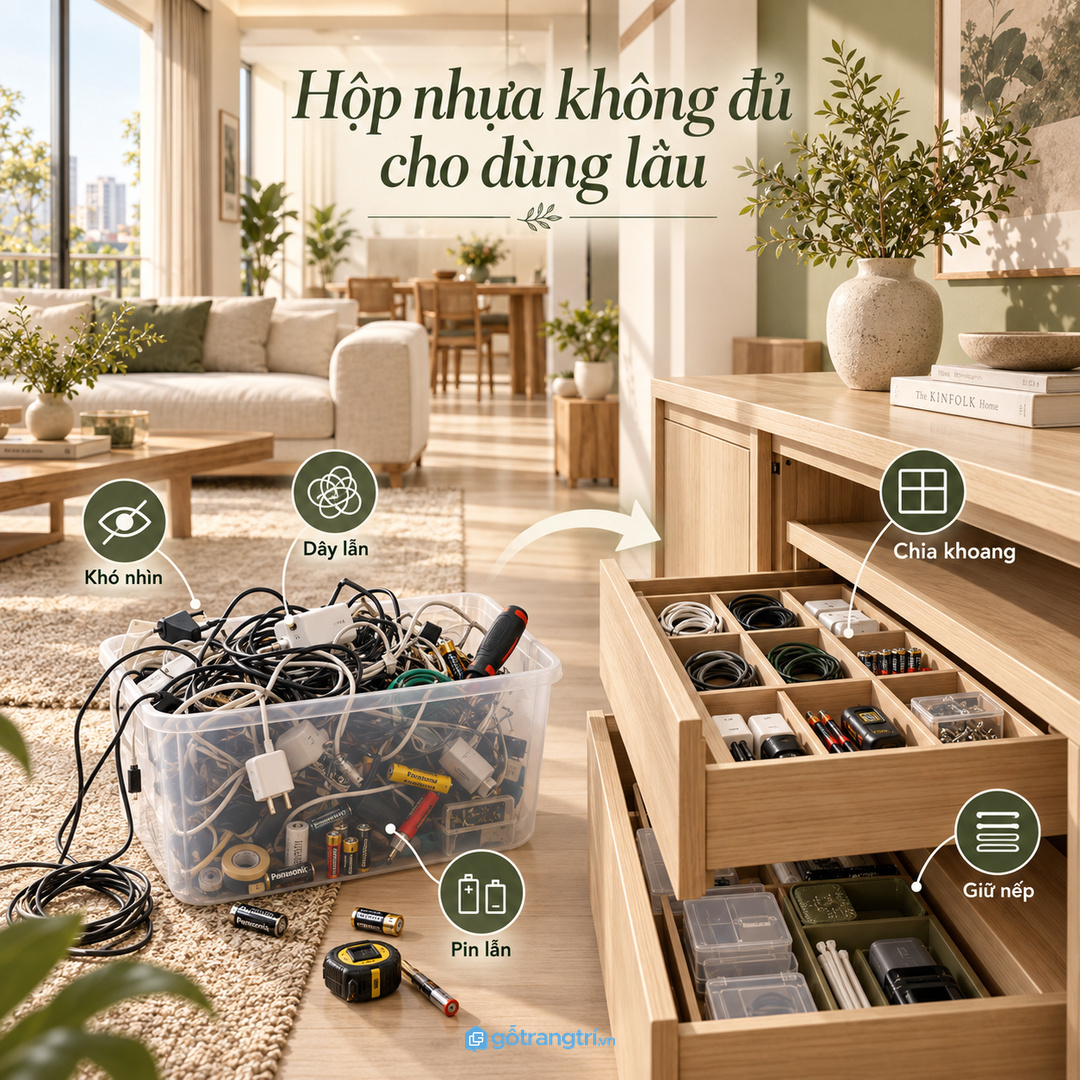Hộp nhựa không đủ cho bộ đồ nghề dùng lâu trong chung cư nhỏ
