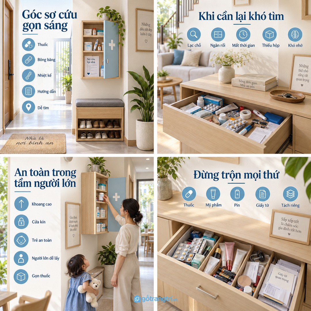 Không nên nhét thuốc mỹ phẩm pin và giấy tờ chung một hộc