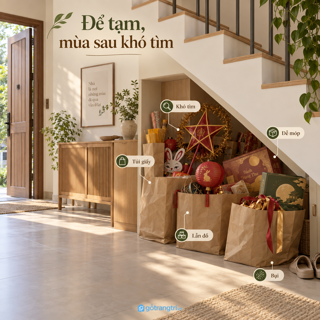 Tủ theo mùa giúp phòng khách đẹp dịp lễ nhưng vẫn dễ thu gọn sau đó