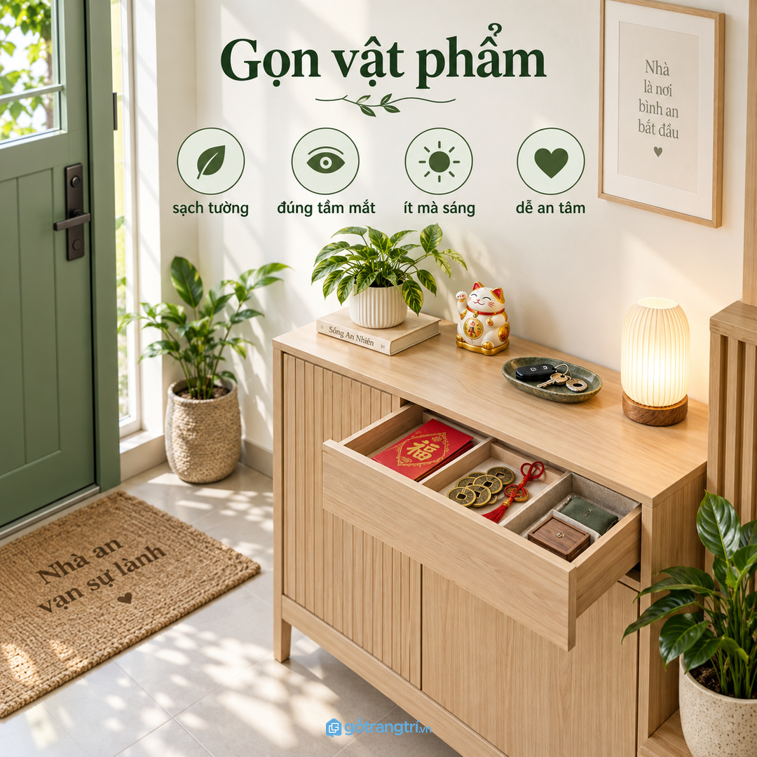 Bày quá nhiều đồng xu và vật phẩm làm mảng cửa nặng mắt