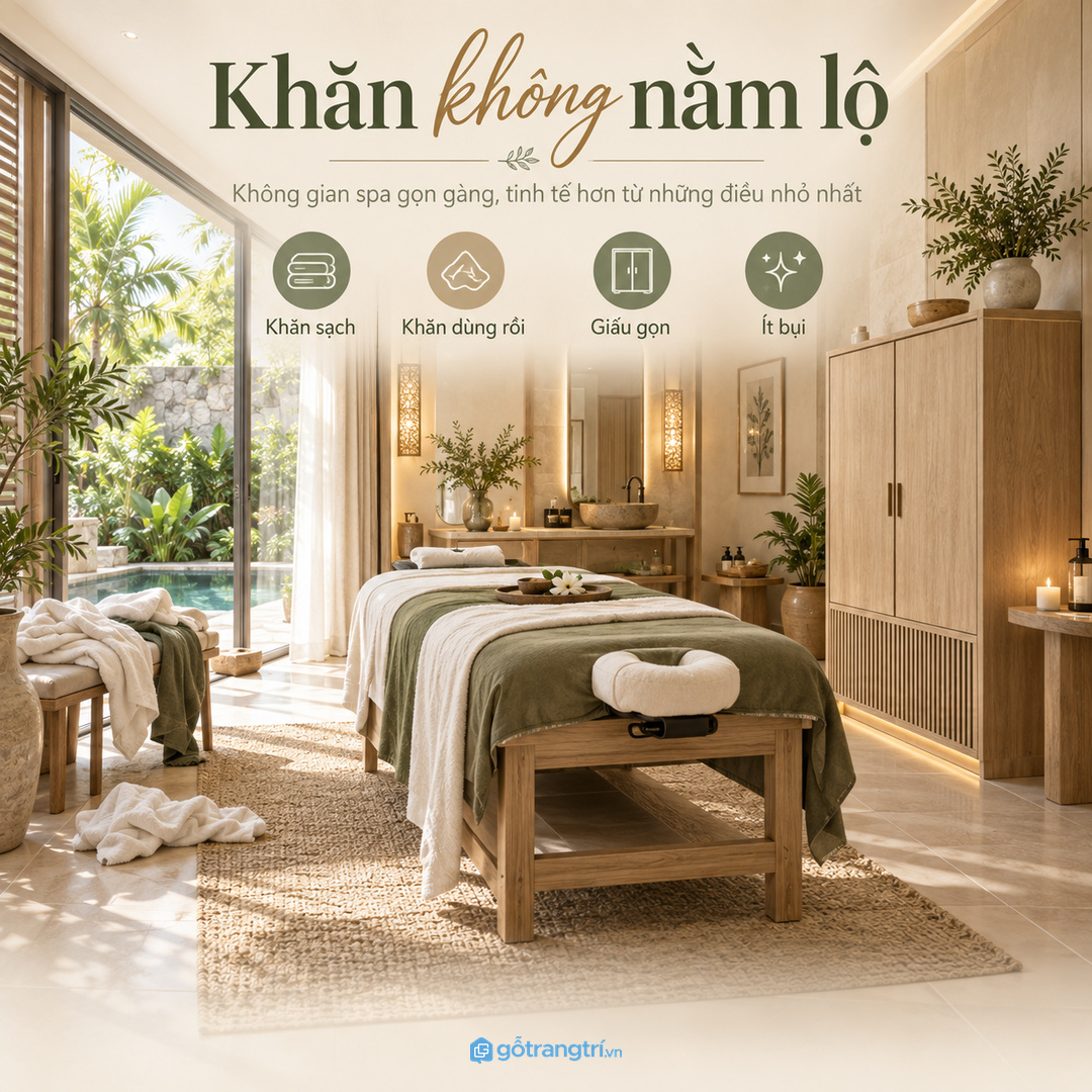 Tủ spa không chỉ để đẹp mà phải lấy nhanh thay ga và cất phụ kiện đúng chỗ