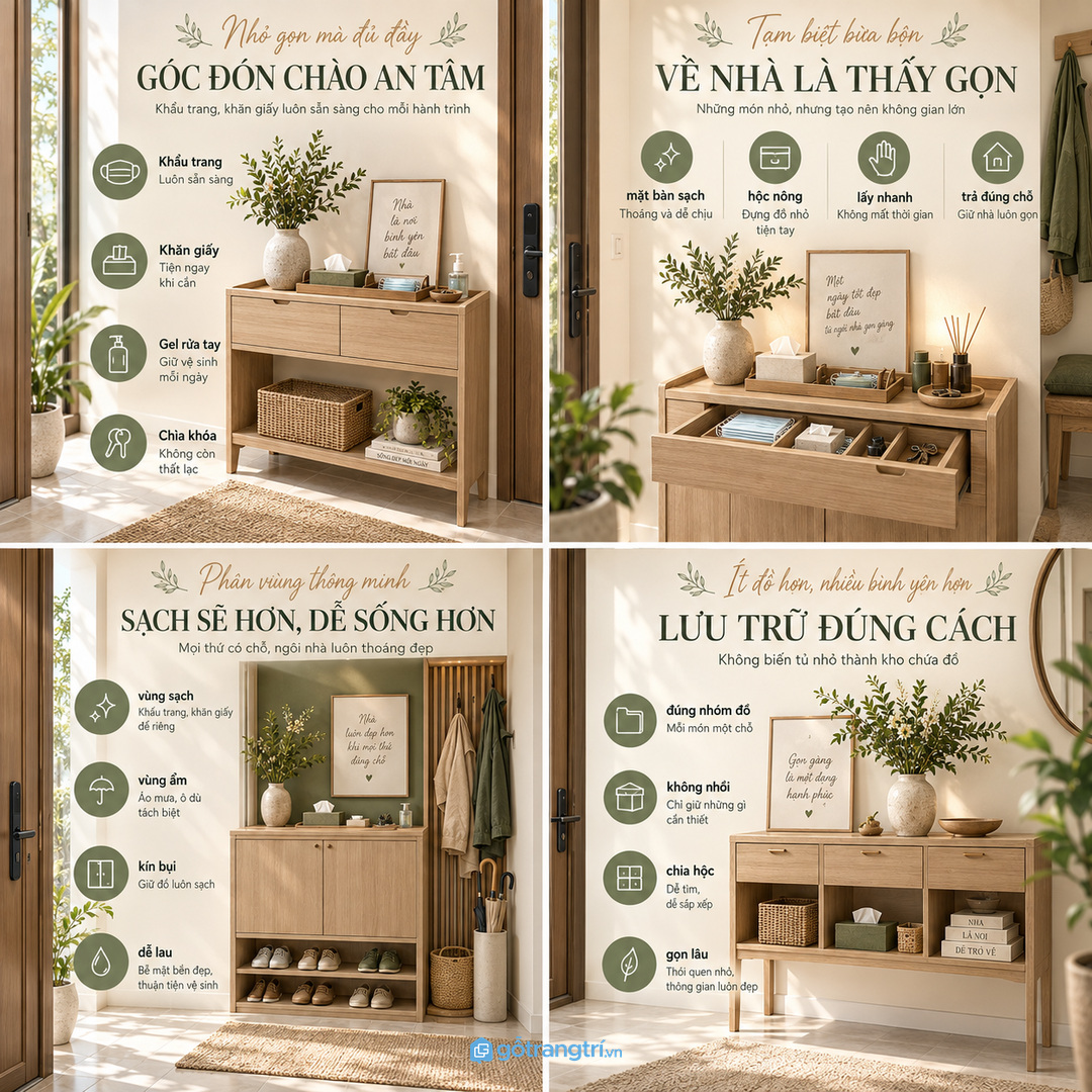 Không nên biến bàn console thành nơi gom mọi món ra vào nhà