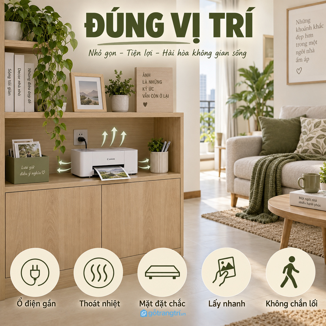 Vị trí tủ cần gần ổ điện nhưng vẫn thoáng máy và không chắn lối