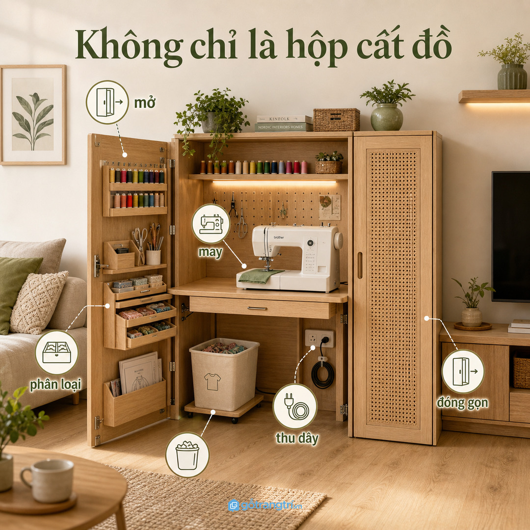 Tủ may vá hữu ích phải hỗ trợ mở, may, phân loại, thu dây và đóng gọn