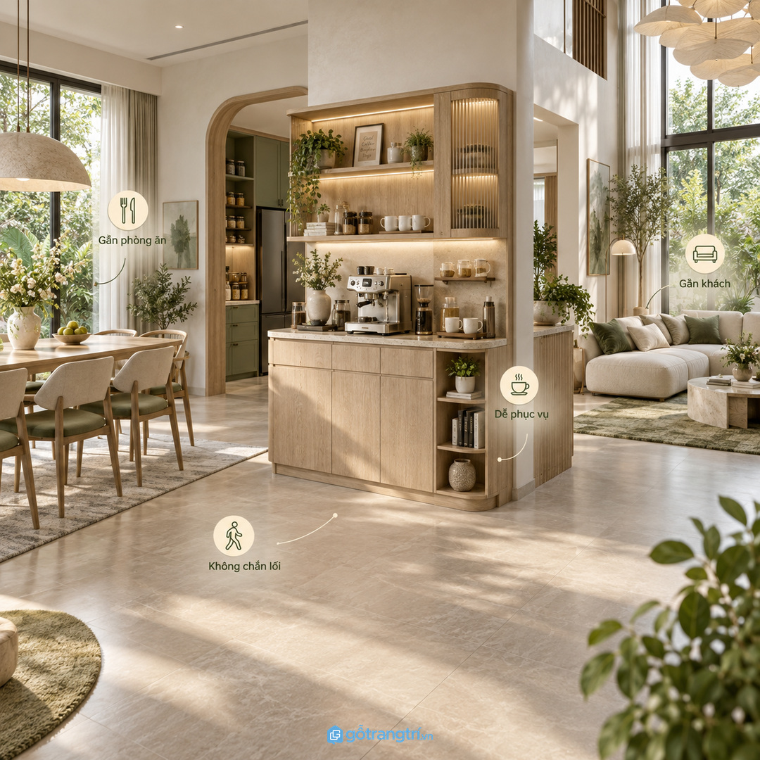 Tủ khay cà phê đẹp phải cân bằng giữa trưng bày và cất kín