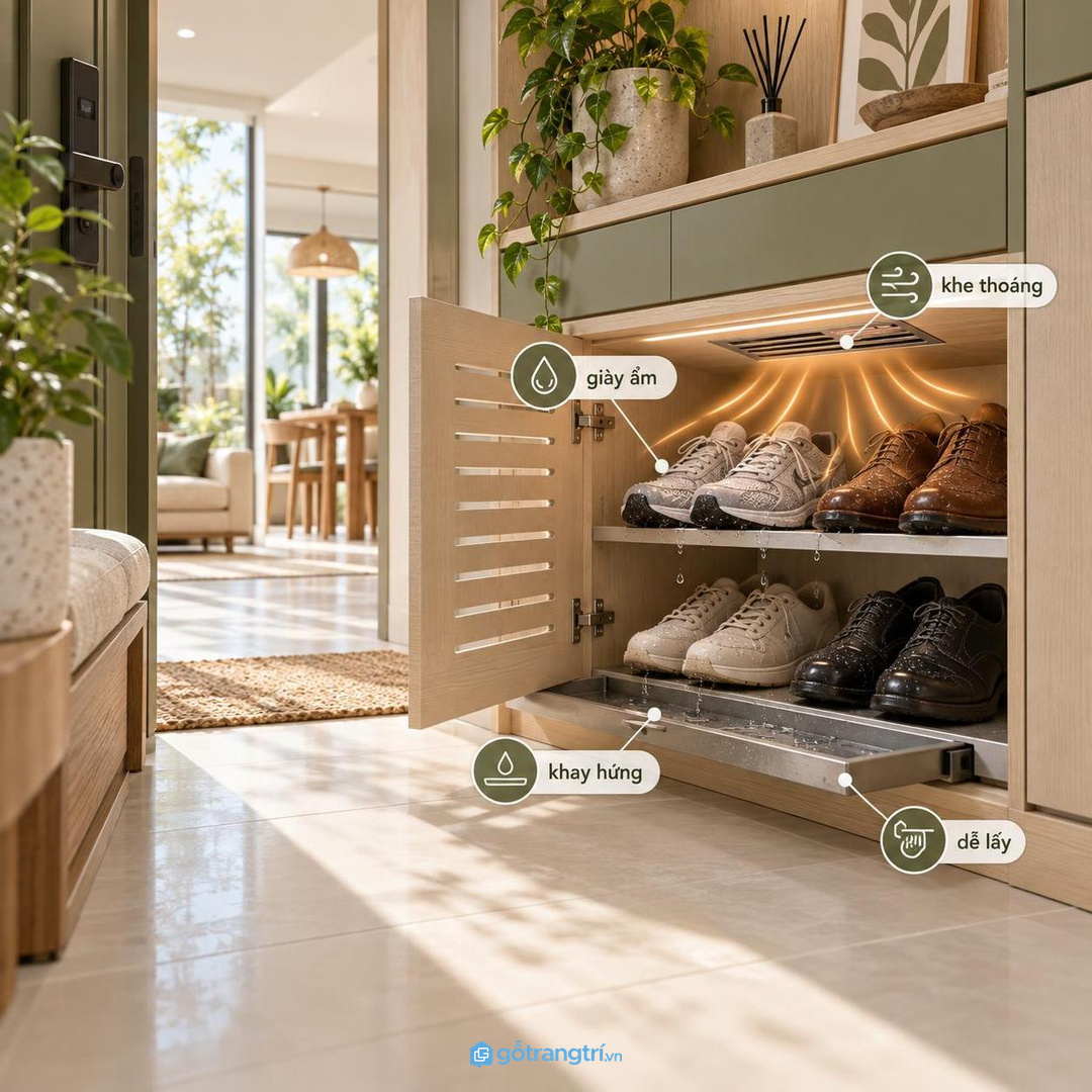 Không nên chỉ giấu giày ẩm vào tủ kín