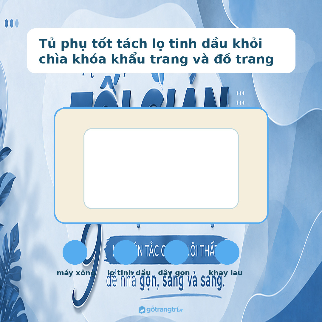 Tủ phụ tốt tách lọ tinh dầu khỏi chìa khóa khẩu trang và đồ trang trí