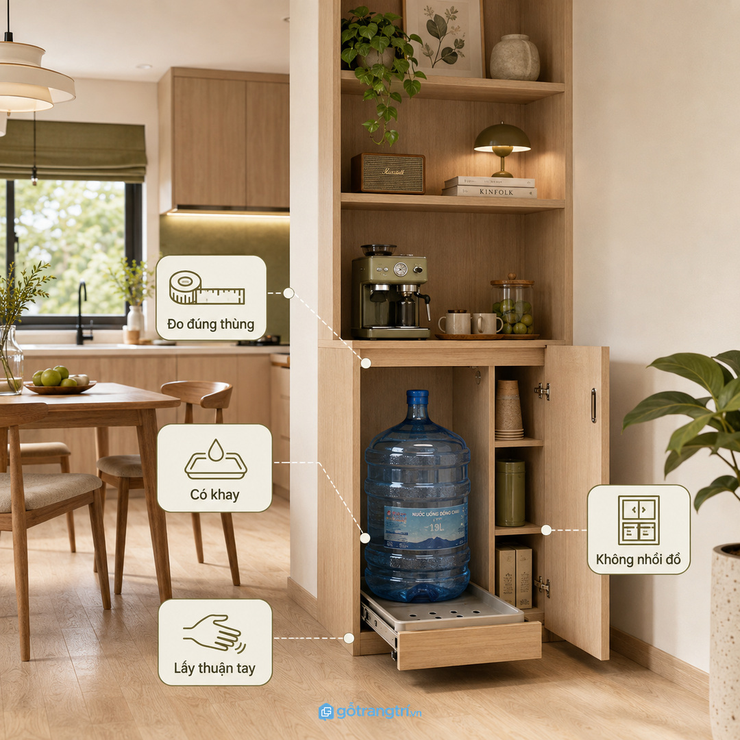 Tủ đúng công năng phải đo vừa thùng có khay và lấy thuận tay