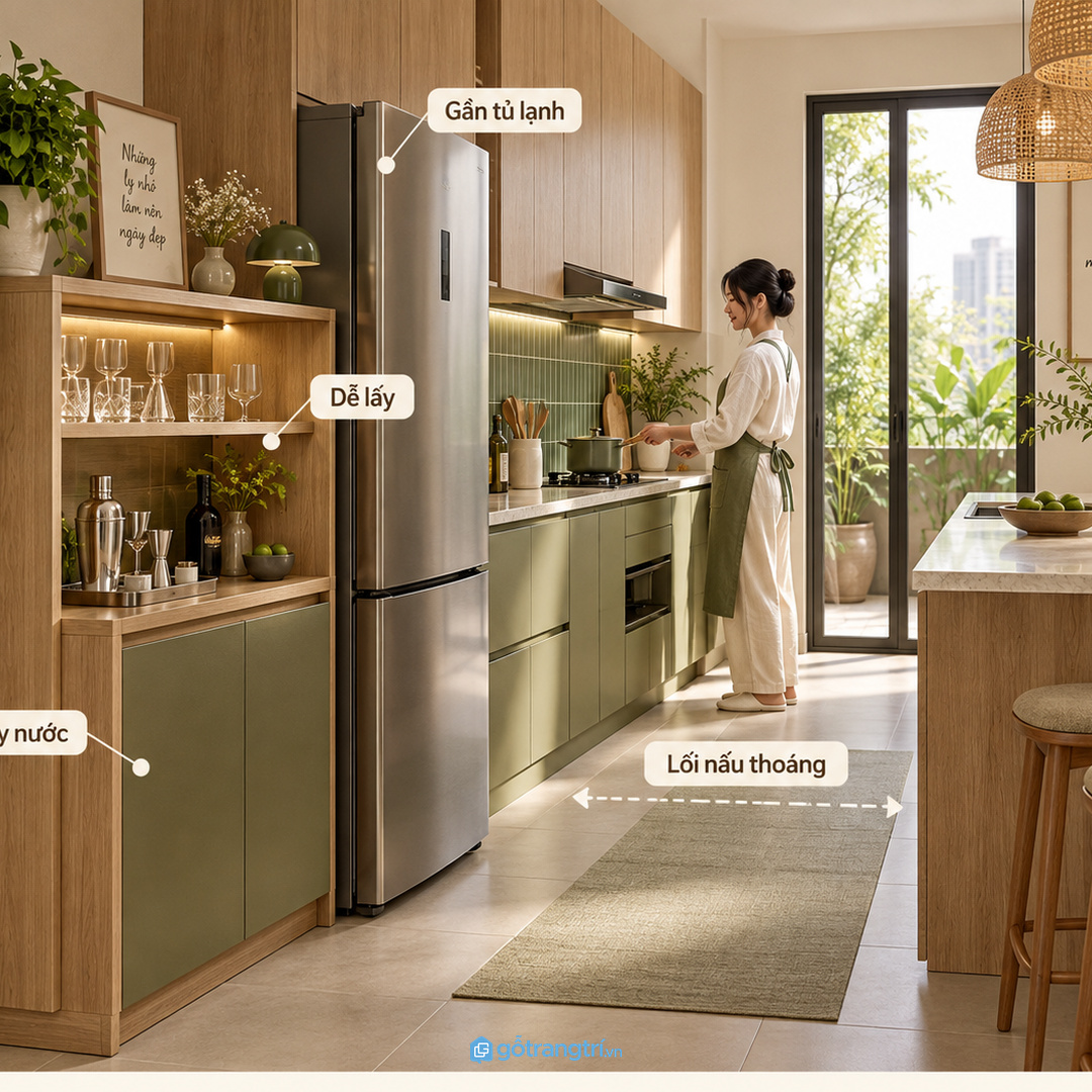 Vị trí gần tủ lạnh giúp lấy đá, trái cây và đồ uống thuận tay