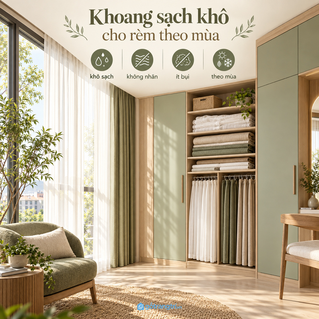 Rèm theo mùa cần khoang sạch khô để không bụi và không nhăn gãy