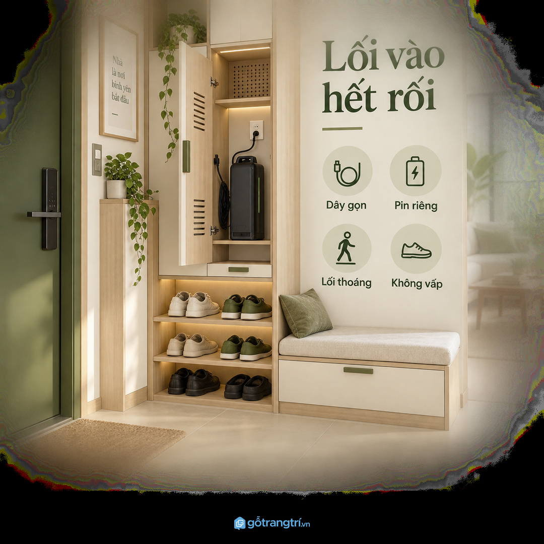 Khoang sạc qua đêm nên thoáng khí dễ nhìn và dễ ngắt điện