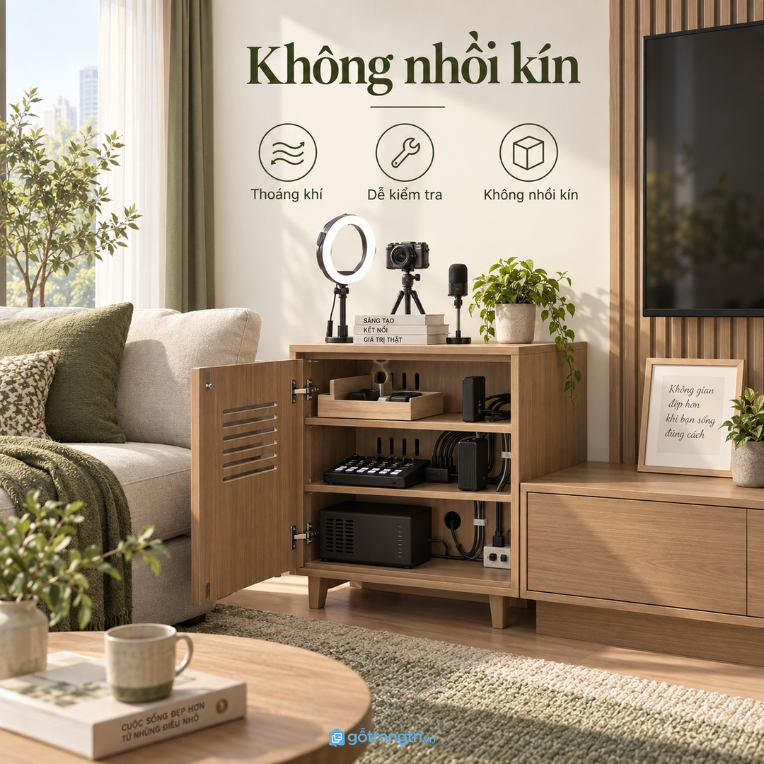 Tủ livestream cần thoáng, dễ kiểm tra và không nhồi kín thiết bị