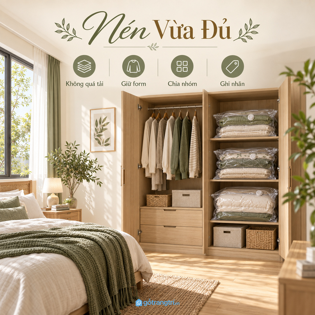 Nén vừa đủ giúp đồ giữ form và không làm khoang tủ quá tải