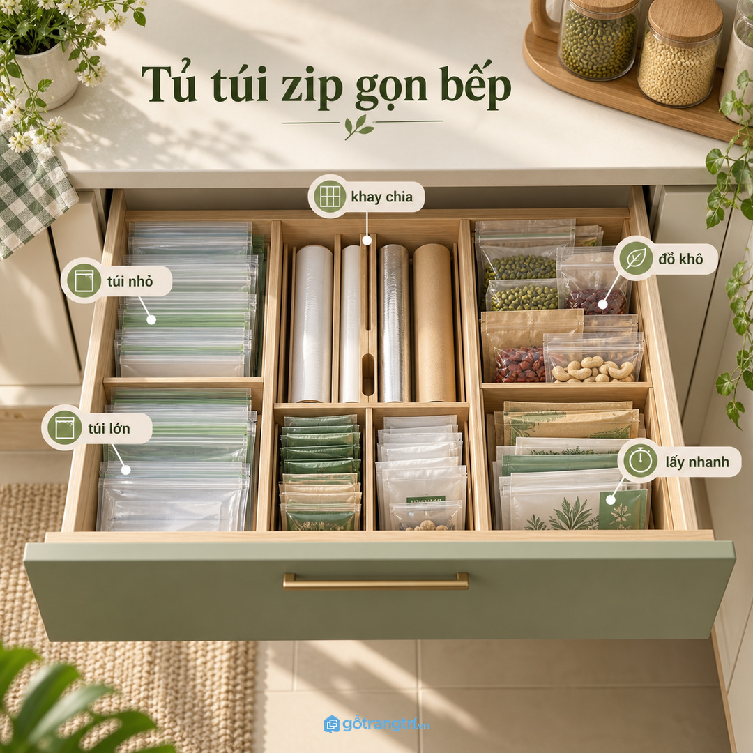 Túi zip và màng bọc nên có vùng cất riêng