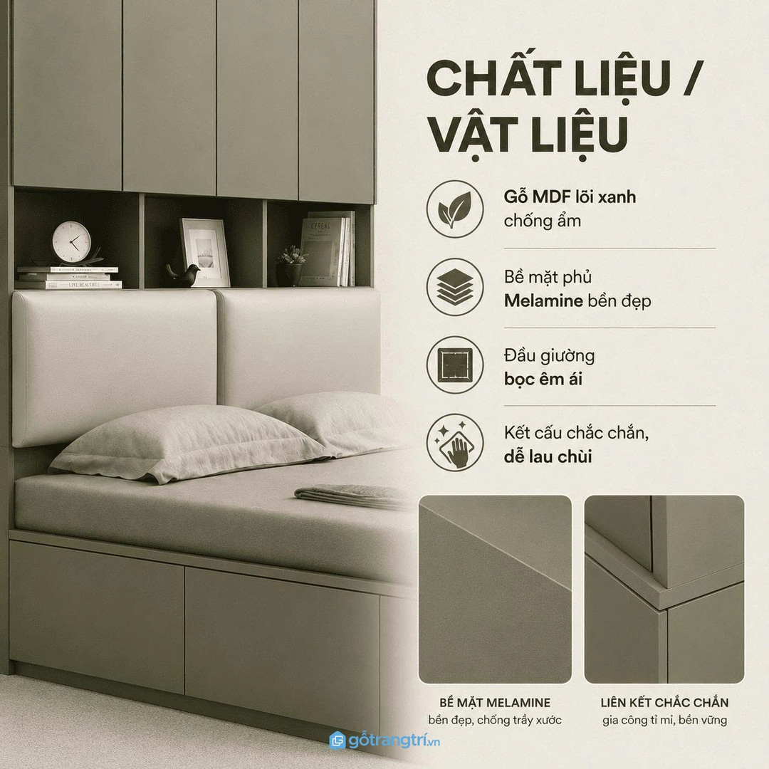Mảng tủ liền giường cần đo kỹ chiều rộng phòng và lối đi hai bên