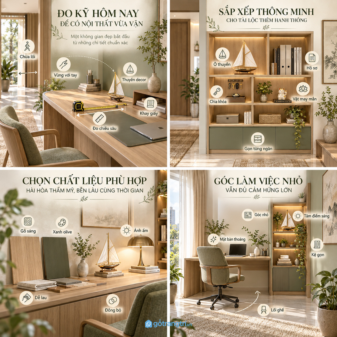 Đo mặt bàn chiều sâu kệ và tầm nhìn trước khi đặt làm