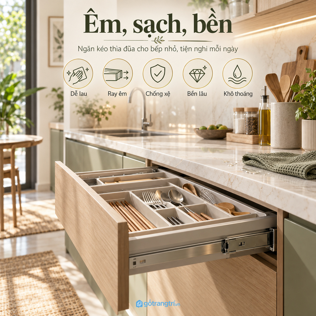 Đo số bộ thìa đũa muỗng nĩa và kéo bếp trước khi chốt khay chia