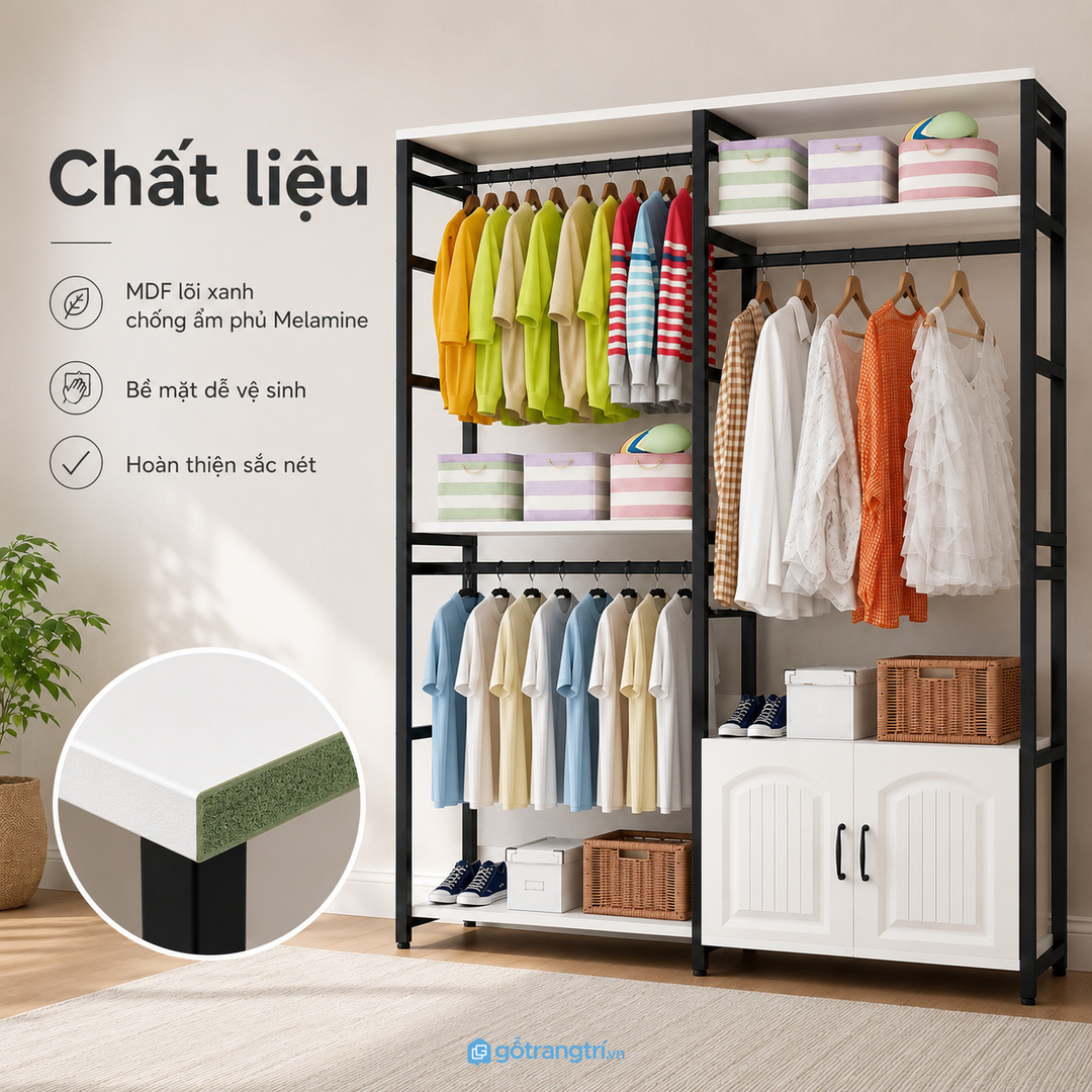 Khung chắc và chân thoáng giúp khu tủ dễ vệ sinh hơn