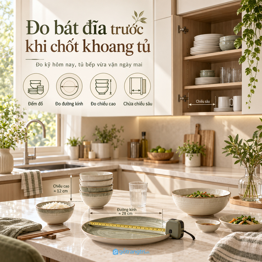 Đo số lượng bát đĩa trước khi chốt khoang tủ