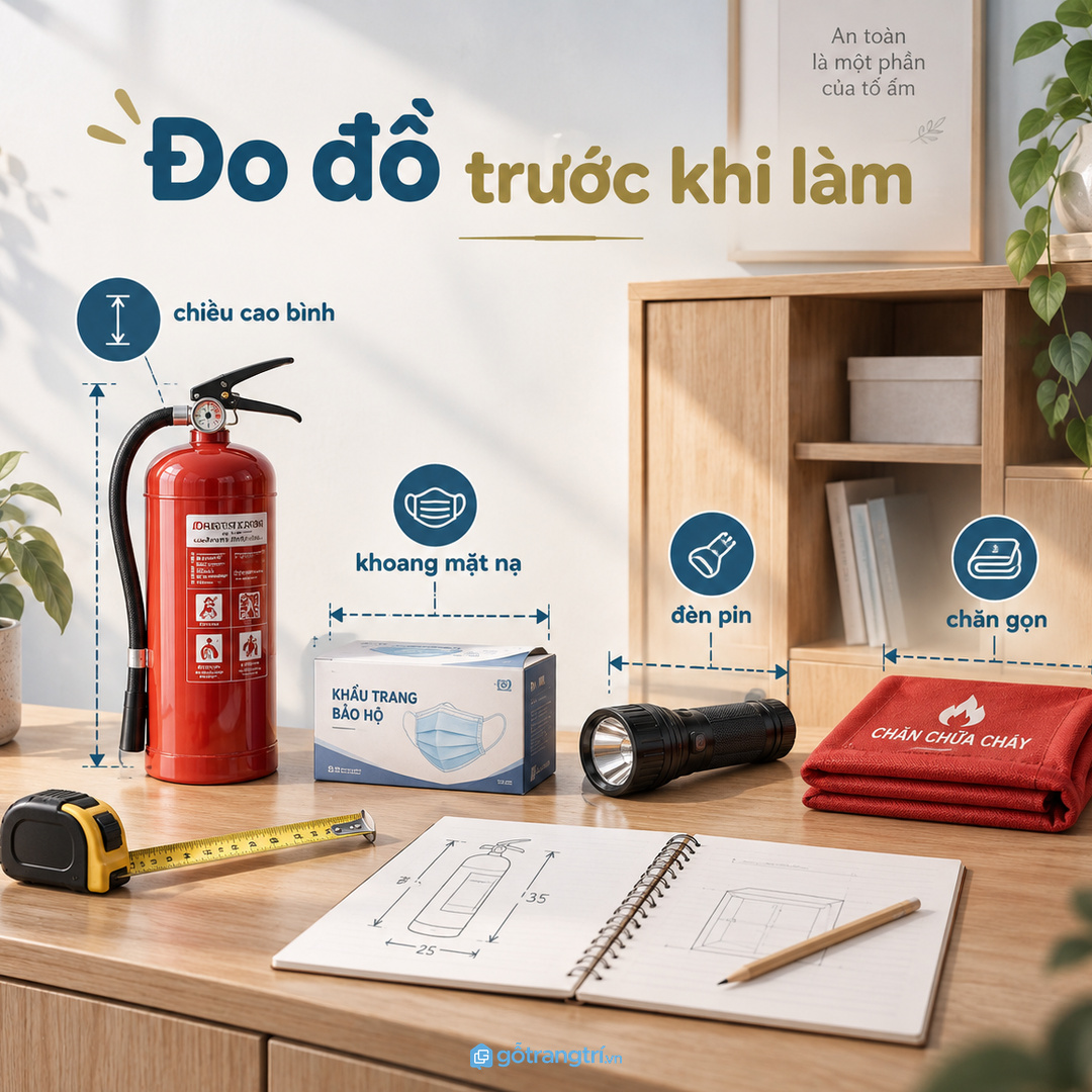 Đo bình mặt nạ đèn pin và chăn chữa cháy trước khi chia khoang