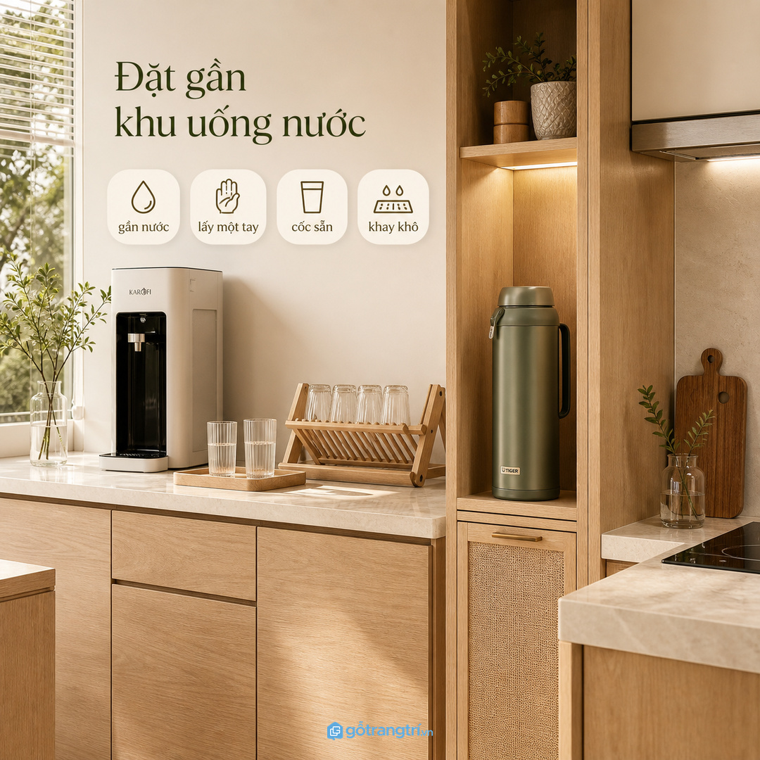 Đặt khoang bình gần khu uống nước để lấy nhanh và ít bước hơn