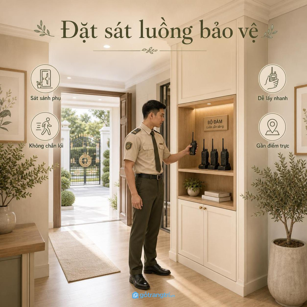 Tủ bộ đàm nên đặt sát luồng bảo vệ nhưng không chắn lối đi