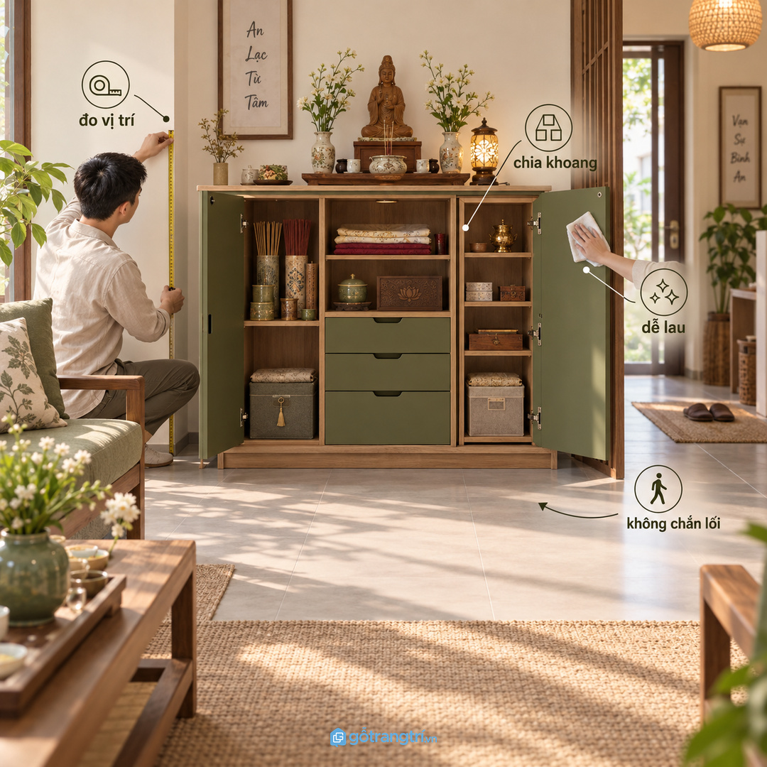 Đo đúng vị trí đặt tủ trước khi chốt chiều sâu và chiều cao