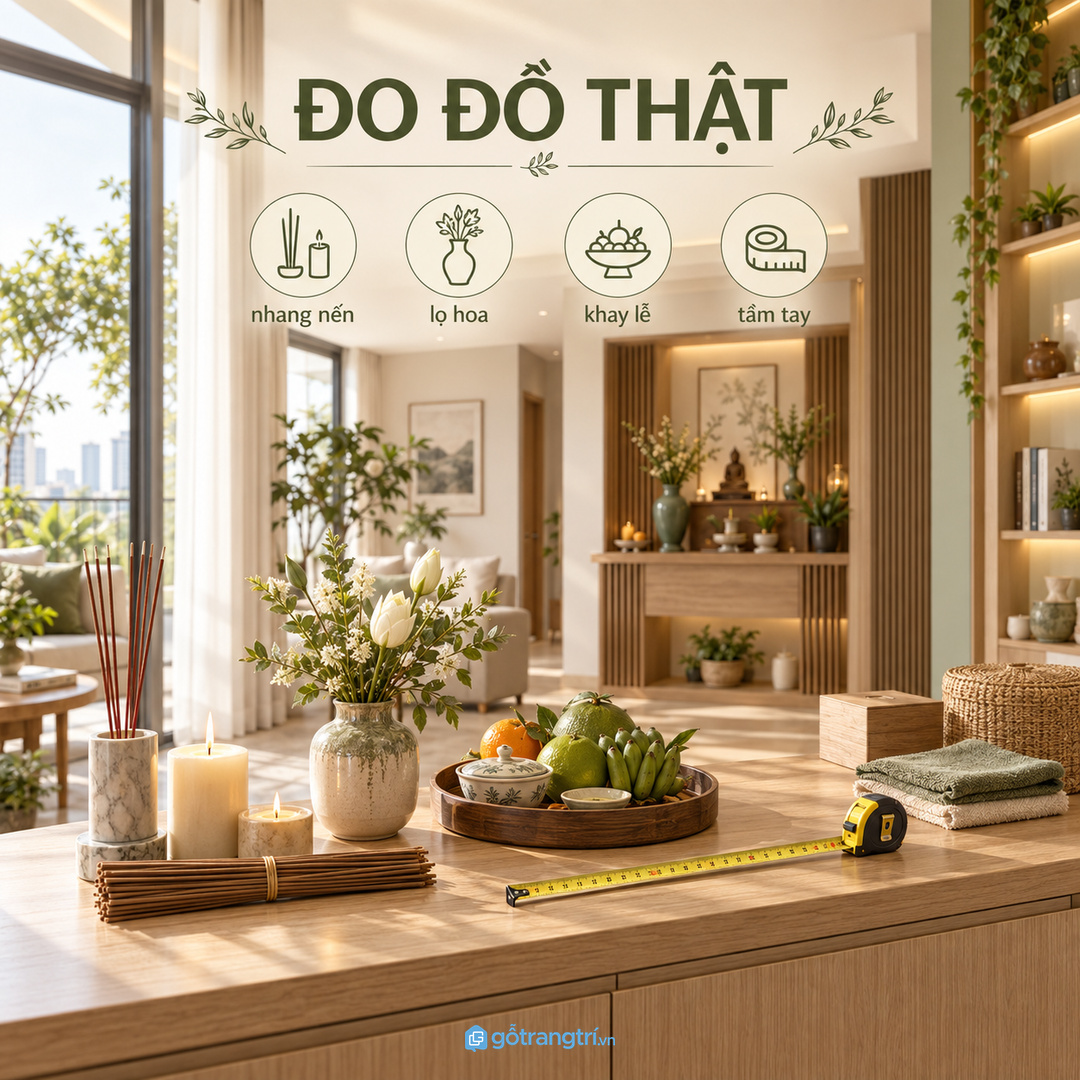 Đo nhang nến lọ hoa và khay lễ trước khi chốt khoang