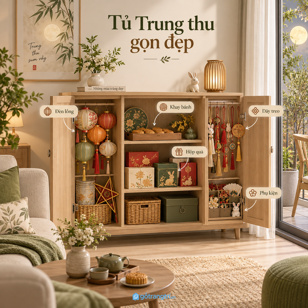 Đo kích thước đèn lồng khay bánh hộp quà và đồ trang trí trước khi chia khoang