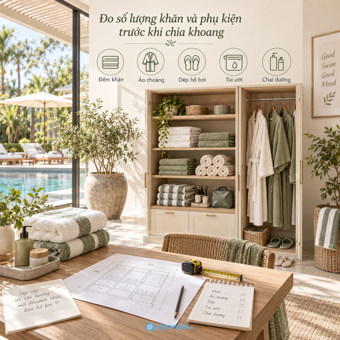 Đo khăn áo choàng tinh dầu chai nước và đồ thay trước khi chia khoang